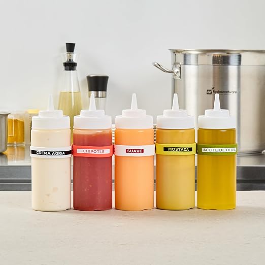 Restaurantware Silicone Squeeze Bottle Band 10 Count 2.75 Inch Dishwasher Safe Condiment Identification Band, Mild White Non-Slip Label Band for Condiment Labeling at Restaurants, Food Trucks