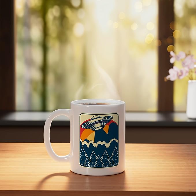 Ufo Alien Vintage Retro Ceramic Mug, White