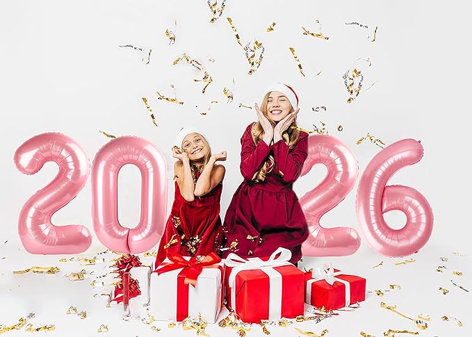 2026 Balloon Numbers - 40 Inch Pearlescent Pink New Years Eve Party Supplies 2026, Nye Decor Party Decorations Happy New Year, New Years Eve Foil Party Balloons, Graduation Party Decorations