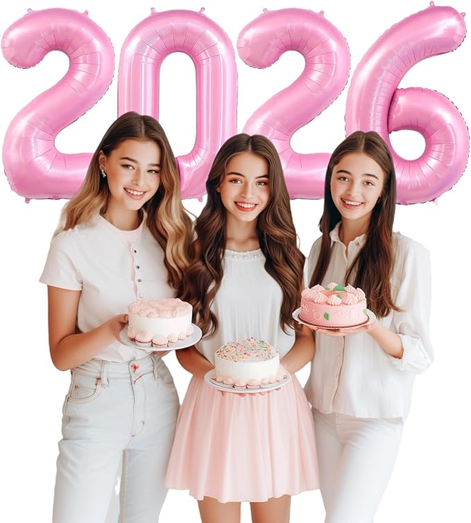 Pastel Pink 2026 Balloons, 40 Inch 2026 Number Balloon Foil New Year Balloon Numbers for New Years Eve Party Graduation Party Decoration