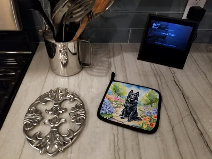 Caroline's Treasures Belgian Sheepdog Spring Path Pair of Pot Holders Kitchen Heat Resistant Pot Holders Sets Oven Hot Pads for Cooking Baking BBQ, 7 1/2 x 7 1/2