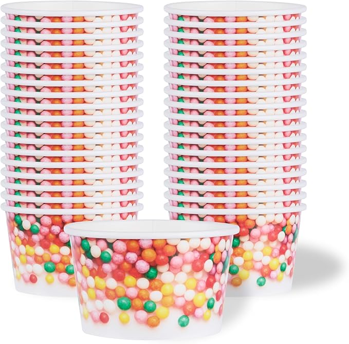 Coppetta 8 Ounce Dessert Cups, 200 Greaseproof Ice Cream Cups - Lids Sold Separately, For Hot And Cold Foods, White Paper Yogurt Bowls, Round Sprinkle Design, Disposable, Sturdy - Restaurantware