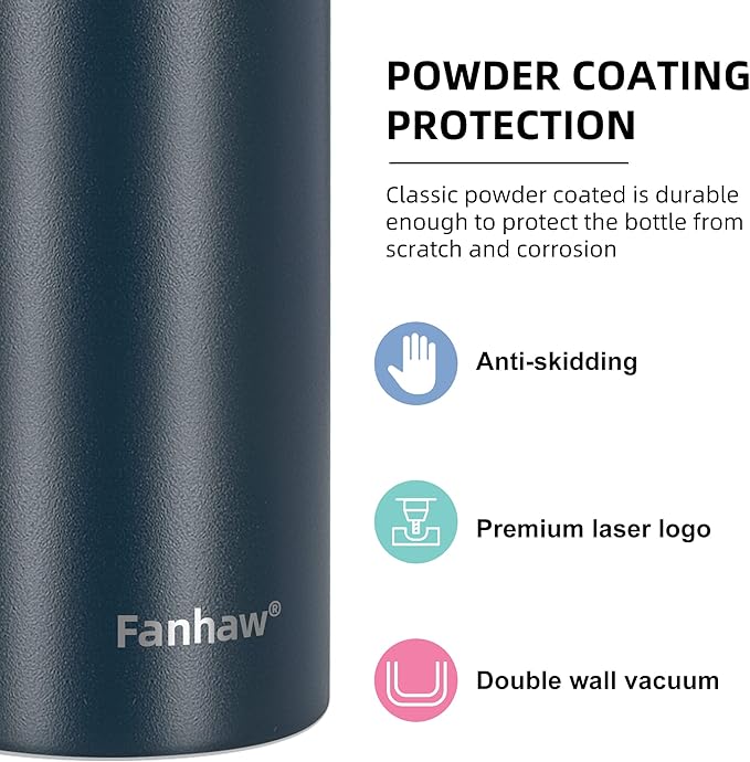 Fanhaw 24 oz Insulated Stainless Steel Water Bottle with Straw Lid, Leakproof & Anti-Dust Sports Bottle for Kids, Women & Men (Navy Blue)