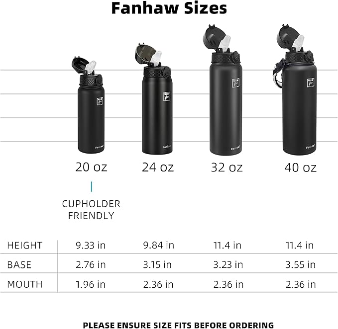 Fanhaw 24 oz Insulated Stainless Steel Water Bottle with Straw Lid, Leakproof & Anti-Dust Sports Bottle for Kids, Women & Men (White Black)