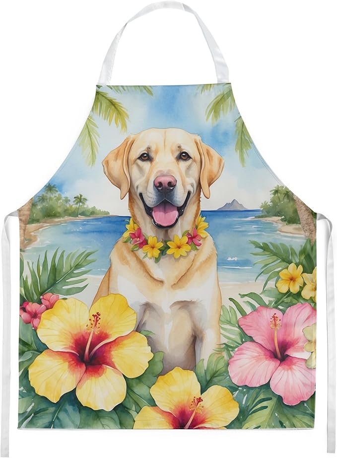 Caroline's Treasures Yellow Labrador Retriever Luau Apron Cooking Kitchen Server Baking Crafts Gardening for Adult Women Men, Unisex, Large, Multicolor