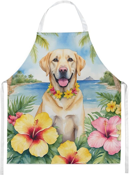 Caroline's Treasures Yellow Labrador Retriever Luau Apron Cooking Kitchen Server Baking Crafts Gardening for Adult Women Men, Unisex, Large, Multicolor