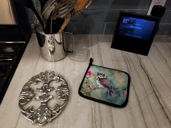 Caroline's Treasures Spectacled Owl Pair of Pot Holders Kitchen Heat Resistant Pot Holders Sets Oven Hot Pads for Cooking Baking BBQ, 7 1/2 x 7 1/2