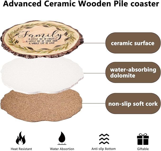 Ceramic Coasters Set of 6,Absorbent Coasters with Holder,Drink Coasters for Home Bar Kitchen Outdoor 4.32 Inches