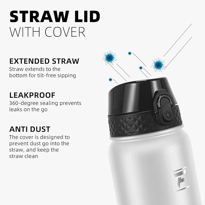 Fanhaw 20 oz Insulated Stainless Steel Water Bottle with Straw Lid, Leakproof & Anti-Dust Sports Bottle for Kids, Women & Men (White)