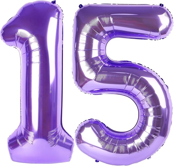 15th Birthday Decorations, Purple Balloon Numbers for Girls Boys Happy Birthday Decorations, 40 Inch Balloon for 15 51 Graduation Wedding Anniversaries Party