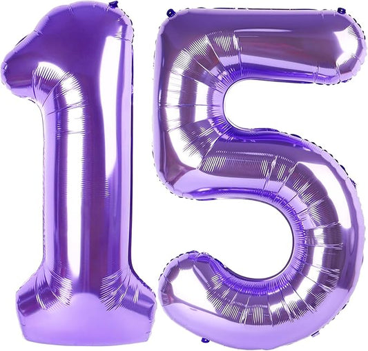 15th Birthday Decorations, Purple Balloon Numbers for Girls Boys Happy Birthday Decorations, 40 Inch Balloon for 15 51 Graduation Wedding Anniversaries Party