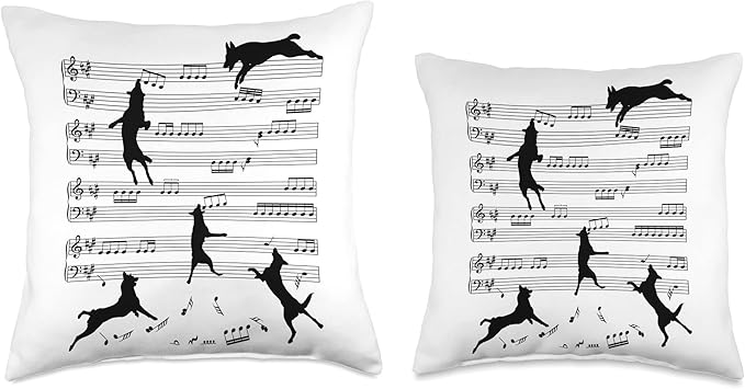 Cute German Shepherd Dog Sheet Music Clefs Musician Throw Pillow