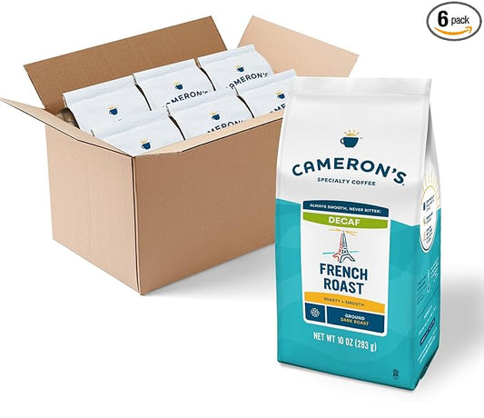 Cameron's Coffee Roasted Ground Coffee Bag, Decaf French Roast, 10 Ounce, Pack of 6 - NEW