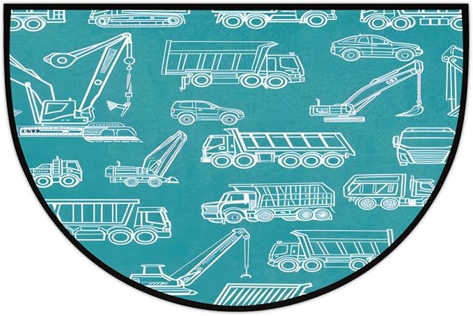 Excavator Transporter Half-Round Door Mat | Indoor Entrance Half-Moon Rug | Low-Pile | Area Rug, Non-Slip, Absorbent Semi-Circle Welcome Mats for Kitchen, Patio, and Home Decor | 36x24 Inches