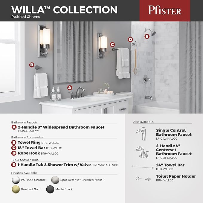 Pfister Willa Towel Ring, Hand Towel Holder for Bathroom, Wall-Mounted, Screw-In, Polished Chrome Finish, BRBWLL0C