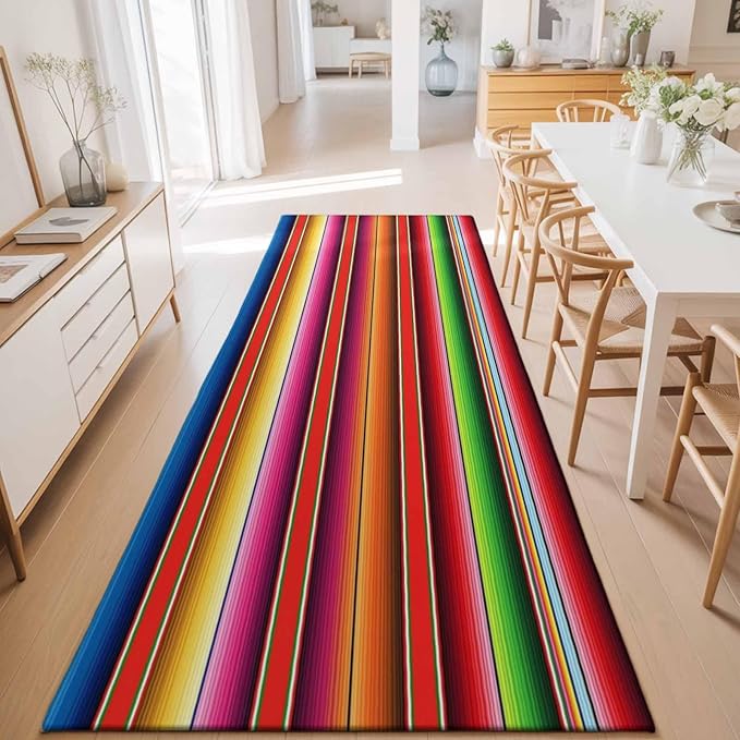 Runner Rug for Bedroom Hallway, Mexican Stripes Vintage Boho Kitchen Runner Rugs Area Rug 2x6ft, Native American Stripe Washable Soft Floor Carpet for Entryway Stair