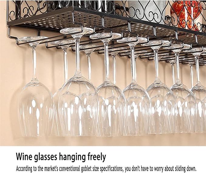 Wall Wine Rack Metal Iron Creative Grid Hanging Wine Bottle Holder Large Wine Glass Shelf Industrial Wine Cabinet for Kitchen/Bar/Restaurant Hanger(Size: 60CM Color:Black)