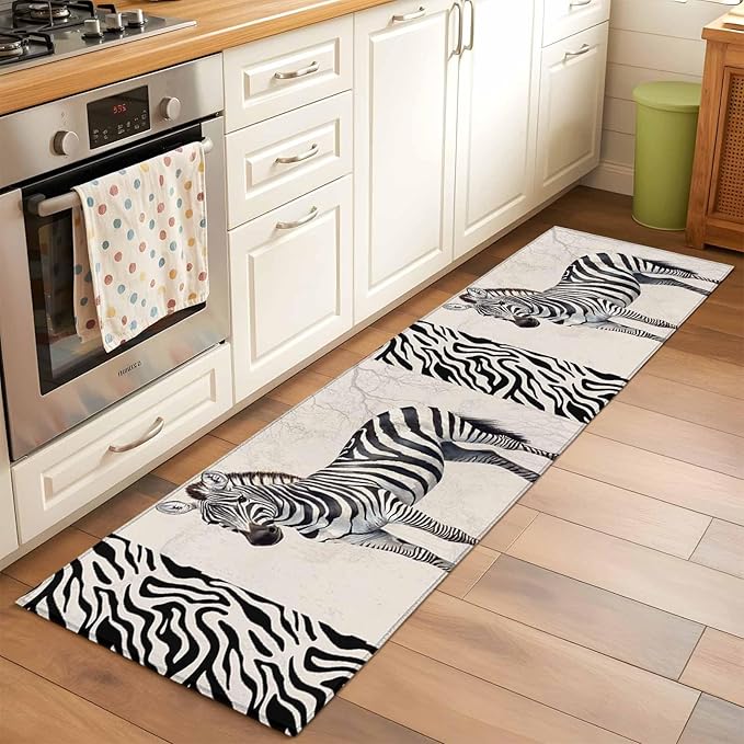 Runner Rug for Bedroom Hallway, Zebra Black Stripe Animal Portrait Kitchen Runner Rugs Area Rug 2x6ft, Vintage Tree Branch Washable Soft Floor Carpet for Entryway Stair