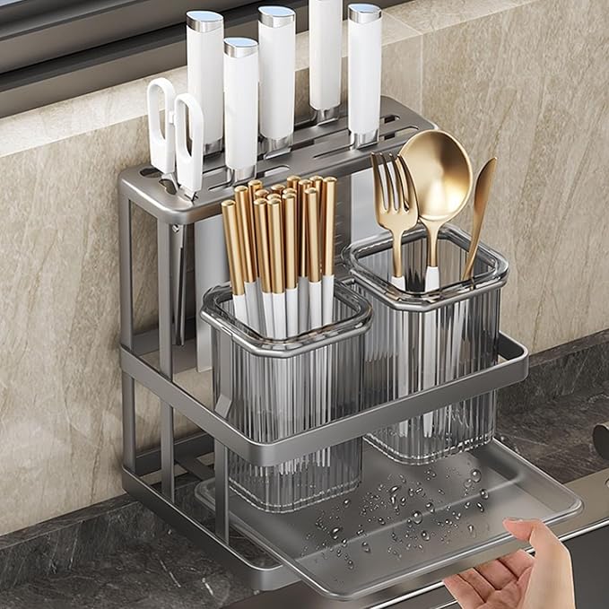 Stainless Steel and PP Kitchen Rack with Integrated Utensils Storage for Long Time Use in Various Kitchen Storage Rack