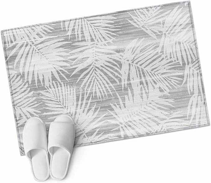 Area Rug 2x3ft, Modern Gray Palm Leaves Washable Rugs for Living Room Bedroom, Boho Tropical Leaves Soft Non-Slip Area Rugs Rectangle Floor Carpet for Dining Room