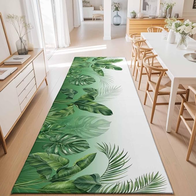 Runner Rug for Bedroom Hallway, Botanical Rainforest Plants Kitchen Runner Rugs Area Rug 2x6ft, Watercolor Tropical Banana Leaves Washable Soft Floor Carpet for Entryway Stair