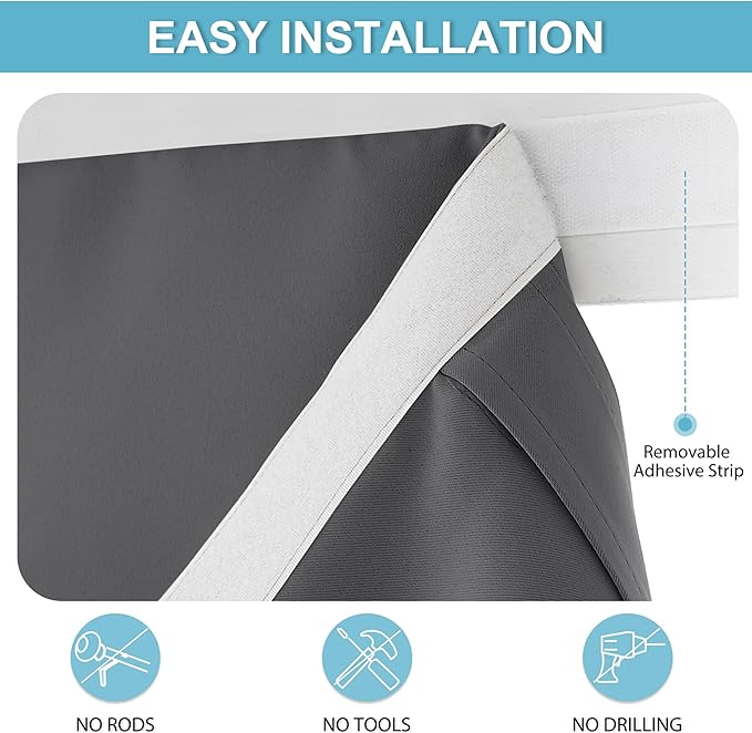 RYB HOME Blackout French Door Curtain - Privacy Thermal Insulated Window Shades for Patio Kitchen Front Entry Back Door Glass Window, Self Adhesive No Drill, 1 Panel, 12" W x 69" L, Grey