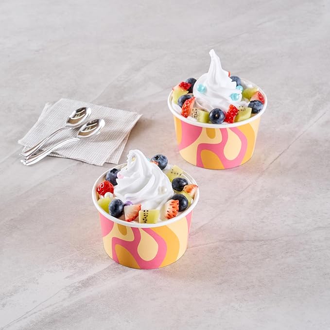 Coppetta 8 Ounce Dessert Cups, 200 Greaseproof Ice Cream Cups - Lids Sold Separately, For Hot And Cold Foods, Tropical Twist Paper Yogurt Bowls, Disposable, Sturdy - Restaurantware