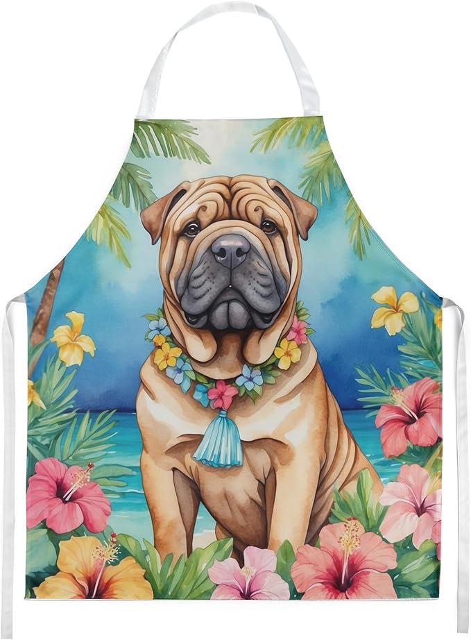 Caroline's Treasures Shar Pei Luau Apron Cooking Kitchen Server Baking Crafts Gardening for Adult Women Men, Unisex, Large, Multicolor
