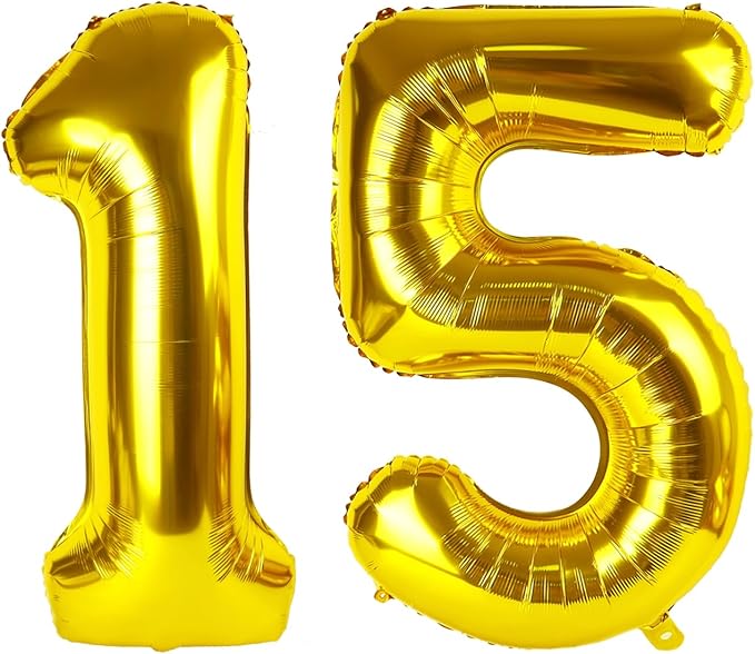 40 Inch 15 Number Balloon, 15 51 Birthday Balloon, Gold Party Decoration for 15th Birthday Party Decoration, Promotion Events Decor, Photo Prop,