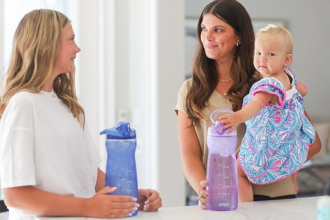 Pogo Plastic Water Bottle with Chug Lid and Carry Handle, Reusable, BPA Free, Dishwasher Safe, Perfect for Travel, School, Outdoors, and Gym | 18oz, 32oz, 40oz, 64oz