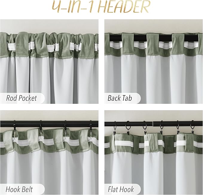 NICETOWN Cold Blocking Sage Green Velvet Curtain Long Drape for Bedroom, 1 Panel Living Room Office Luxury Bedroom Room Darkening Rod Pocket Velvet Room Divider Panel 84" Long, 48 inches Wide