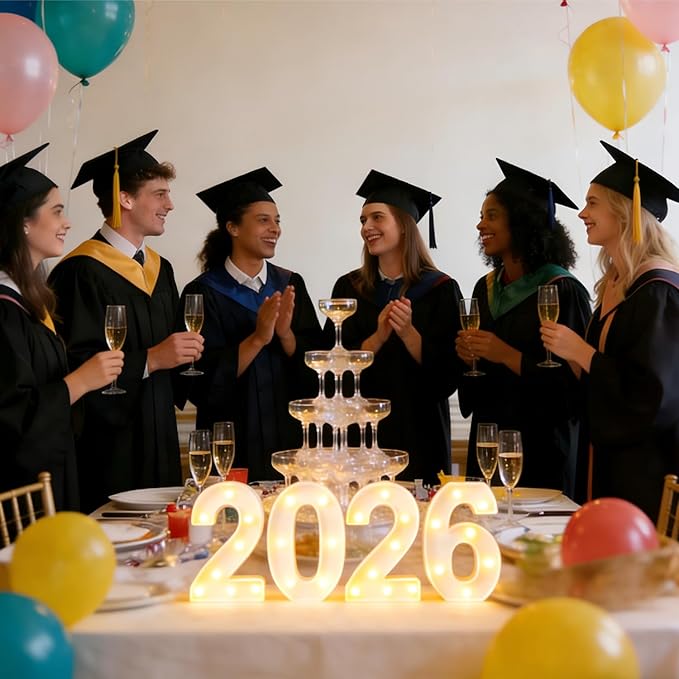 LED Marquee Number 2026 Sign - Light Up 2026 Numbers for New Year Eve Party Decorations, Christmas, Graduation & Festive Gatherings | Battery Powered, Freestanding Photo Backdrop (White)
