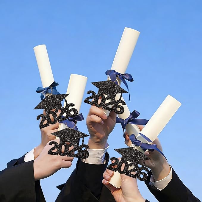 2026 Graduation Party Decorations - 36Pcs Graduation Cutouts Tags Black Glitter 2026 Numbers for Graduation Table Centerpieces Class of 2026 Cutouts for Graduation Party Supplies Favors