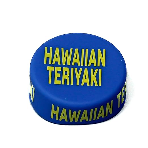 Culinary ID Bands FIFO Lid Wrap, Silicone Lid Cover Label for FIFO Bottles, Fits 12-32 oz, "HAWAIIAN TERIYAKI" Print, 360° View, Food Grade, Durable, 1 Count