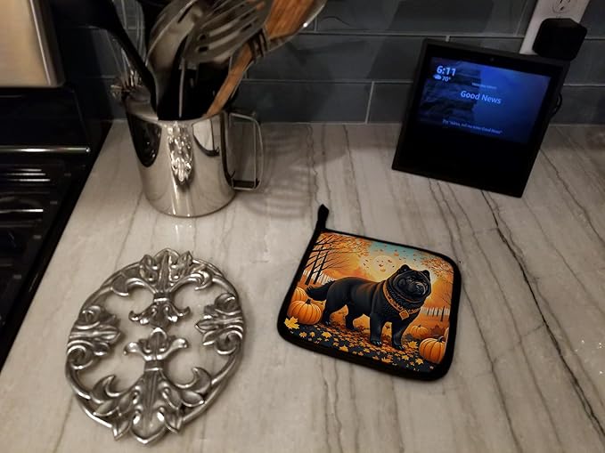 Caroline's Treasures DAC1036PTHD Black Chow Chow Fall Pair of Pot Holders Kitchen Heat Resistant Pot Holders Sets Oven Hot Pads for Cooking Baking BBQ, 7 1/2 x 7 1/2