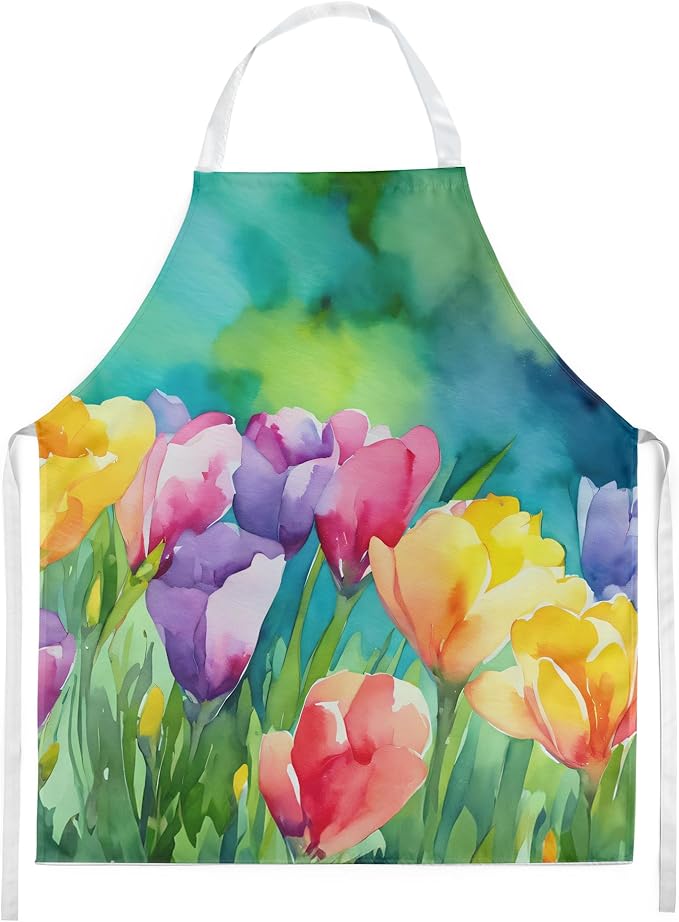 Caroline's Treasures Freesias in Watercolor Apron Cooking Kitchen Server Baking Crafts Gardening for Adult Women Men, Unisex, Large, Multicolor