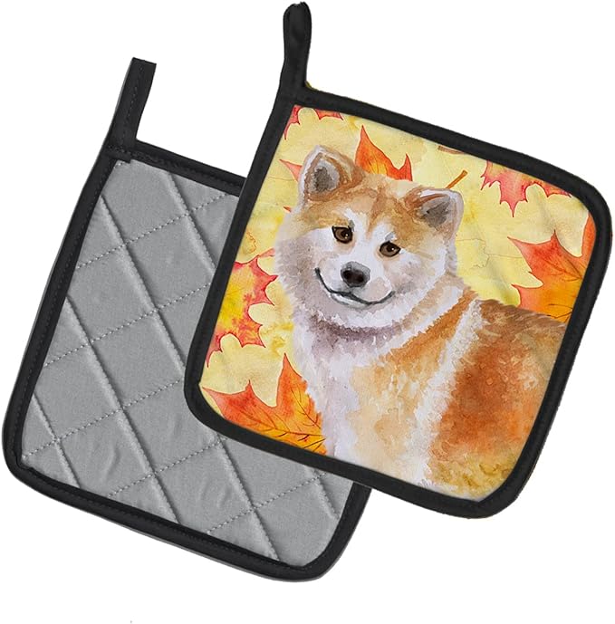 Caroline's Treasures BB9939PTHD Shiba Inu Fall Pair of Pot Holders, Yellow Kitchen Heat Resistant Pot Holders Sets Oven Hot Pads for Cooking Baking BBQ, 7 1/2 x 7 1/2