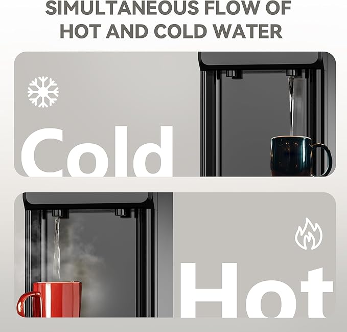 Euhomy Hot & Cold Water Dispenser, Top Loading Water Dispenser for 3 or 5 Gallon Bottles, Top Loading Hot & Cold Water Dispensor with Child Safety Lock, for Office, Home