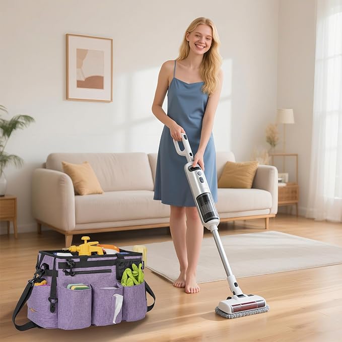 IBVIVIC Wearable Cleaning Caddy Bag for Cleaning Supplies,Large Capacity Cleaning Organizer Purple