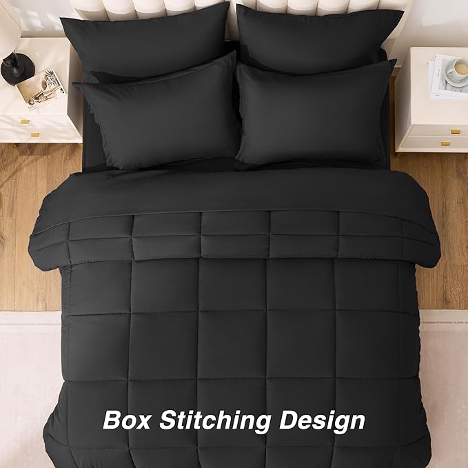 Love's cabin Full Comforter Set Ash Black, 7 Pieces Full Bed in a Bag, All Season Bedding Sets with 1 Comforter, 1 Flat Sheet, 1 Fitted Sheet, 2 Pillowcase and 2 Pillow Sham | Soft, Breathable, Lightweight, Comfortable
