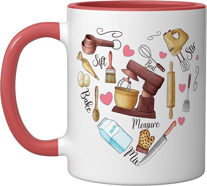 Baker Cooking Culinary Pastry Chef Baking Cook Bake Love Ceramic Mug, Red/White
