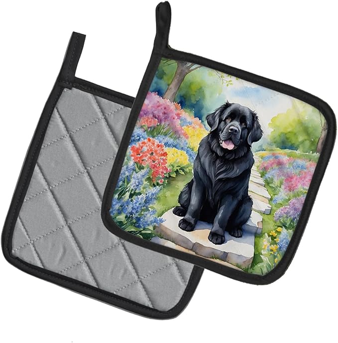 Caroline's Treasures Newfoundland Spring Path Pair of Pot Holders Kitchen Heat Resistant Pot Holders Sets Oven Hot Pads for Cooking Baking BBQ, 7 1/2 x 7 1/2