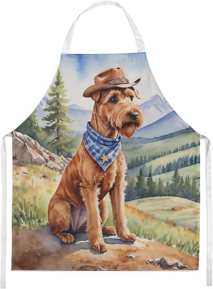 Caroline's Treasures Irish Terrier Cowboy Welcome Apron Cooking Kitchen Server Baking Crafts Gardening for Adult Women Men, Unisex, Large, Multicolor