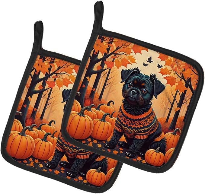 Caroline's Treasures DAC1001PTHD Affenpinscher Fall Pair of Pot Holders Kitchen Heat Resistant Pot Holders Sets Oven Hot Pads for Cooking Baking BBQ, 7 1/2 x 7 1/2