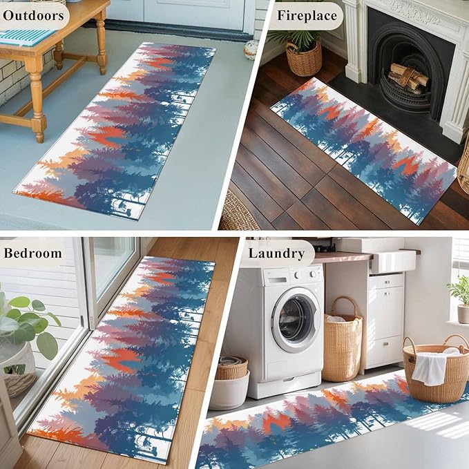 Runner Rug for Bedroom Hallway, Abstract Trees Forest Silhouette Kitchen Runner Rugs Area Rug 2x6ft, Natural Scene Plants Washable Soft Floor Carpet for Entryway Stair