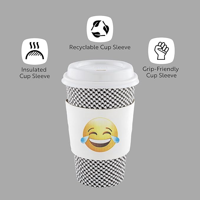 Restaurantware SLEEVES ONLY: Restpresso 5.1 x 2.8 Inch Coffee Cup Sleeves, 50 Corrugated Hot Cup Sleeves - Crying-Laughing Emoji, Heat-Tolerant, White Paper Disposable Coffee Sleeves