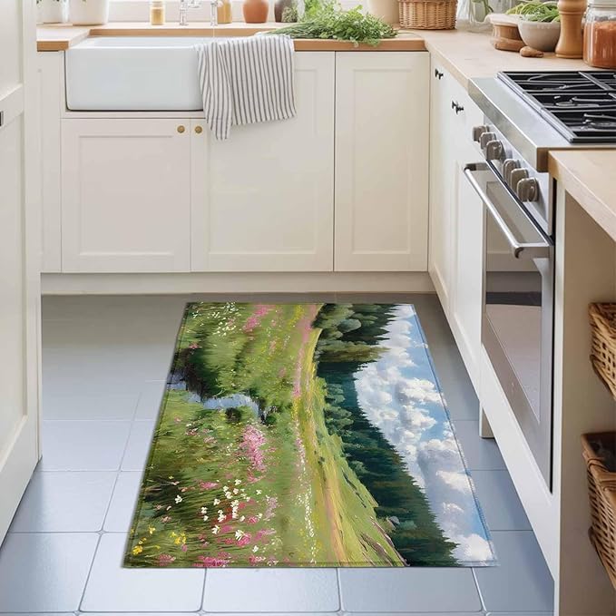 Area Rug 2x3ft, Watercolor Flowers Leaves Forest Meadow Washable Rugs for Living Room Bedroom, Oil Paint Texture Soft Non-Slip Area Rugs Rectangle Floor Carpet for Dining Room