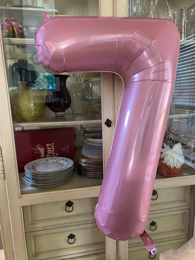Numbers Balloon, 40 Inch 7 Balloons for Birthday Party, Pearl Pink Number 7 Balloons for 7, 17, 27 Game Competition Wedding Anniversaries Party, Christmas and New Years Eve Party