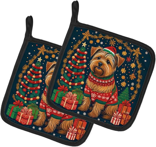 Caroline's Treasures Norfolk Terrier Christmas Pair of Pot Holders Kitchen Heat Resistant Pot Holders Sets Oven Hot Pads for Cooking Baking BBQ, 7 1/2 x 7 1/2