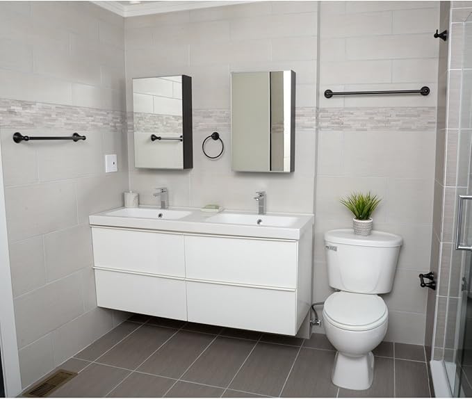 Amazon Basics Modern 5 Piece Bathroom Hardware Set, Oil Rubbed Bronze, Towel Bar, Toilet Paper Holder, Towel Ring, Robe Hook